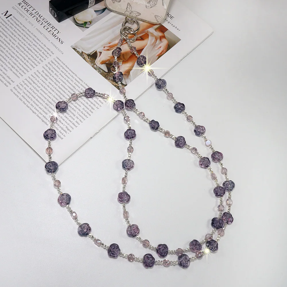 

‌ Роскошный шнур через плечо с подвеской из розового кварца ‌ Для iPhone 16 17, Huawei xiaomi, анти-потерянный подвесной ремешок на шею, блестящая веревка