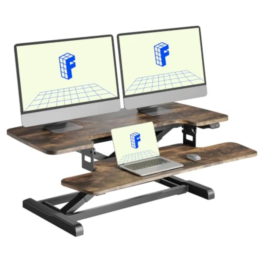 Electric Standing Desk Converter, Motorized Sit to Stand Desk Riser, Height Adjustable Desktop Dual Monitor Workstation with La