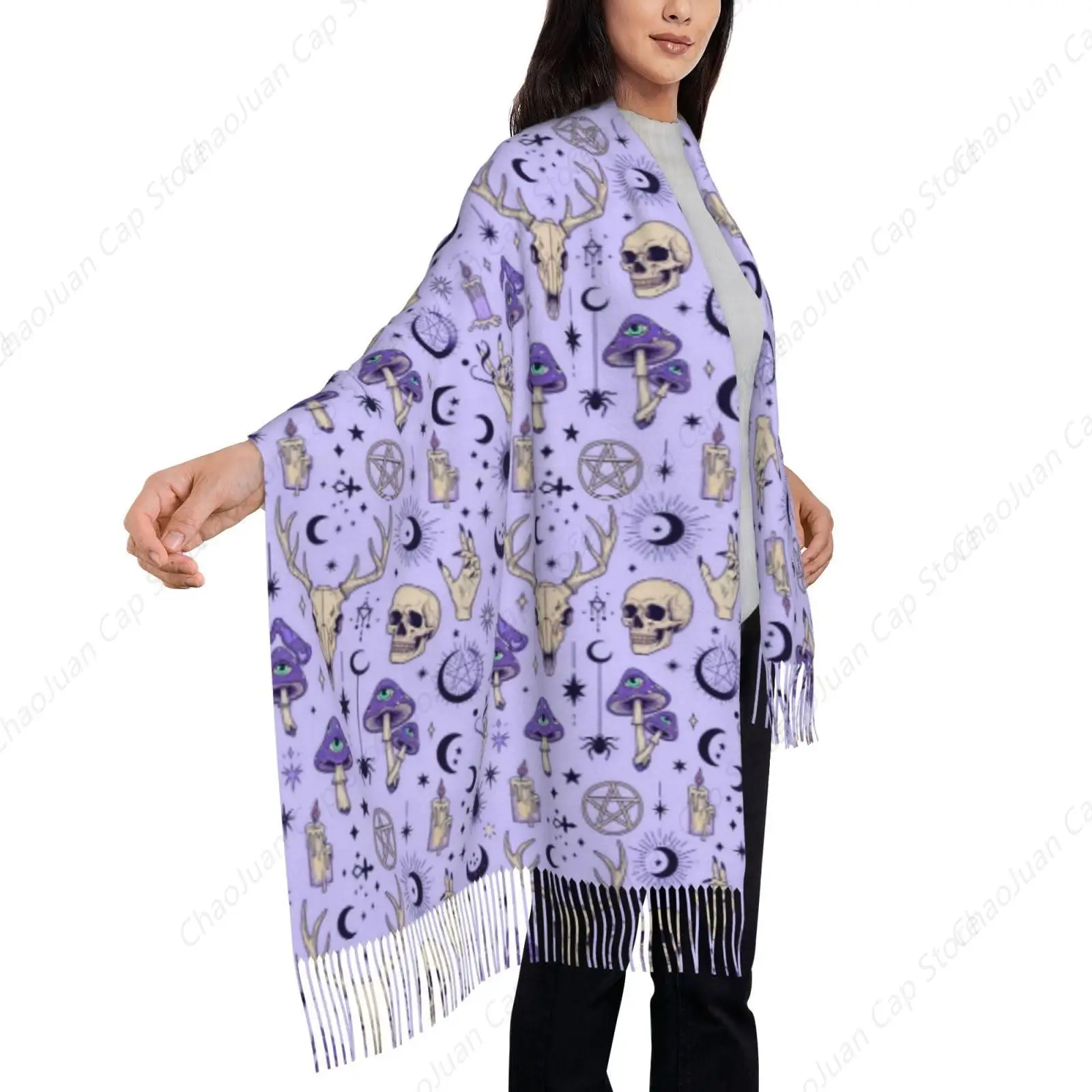 Witch Witchcraft Goth Skull Mushroom Premium Winter Cashmere Pashmina Scarf Over Size Blanket Scarve for Wedding Party Travel