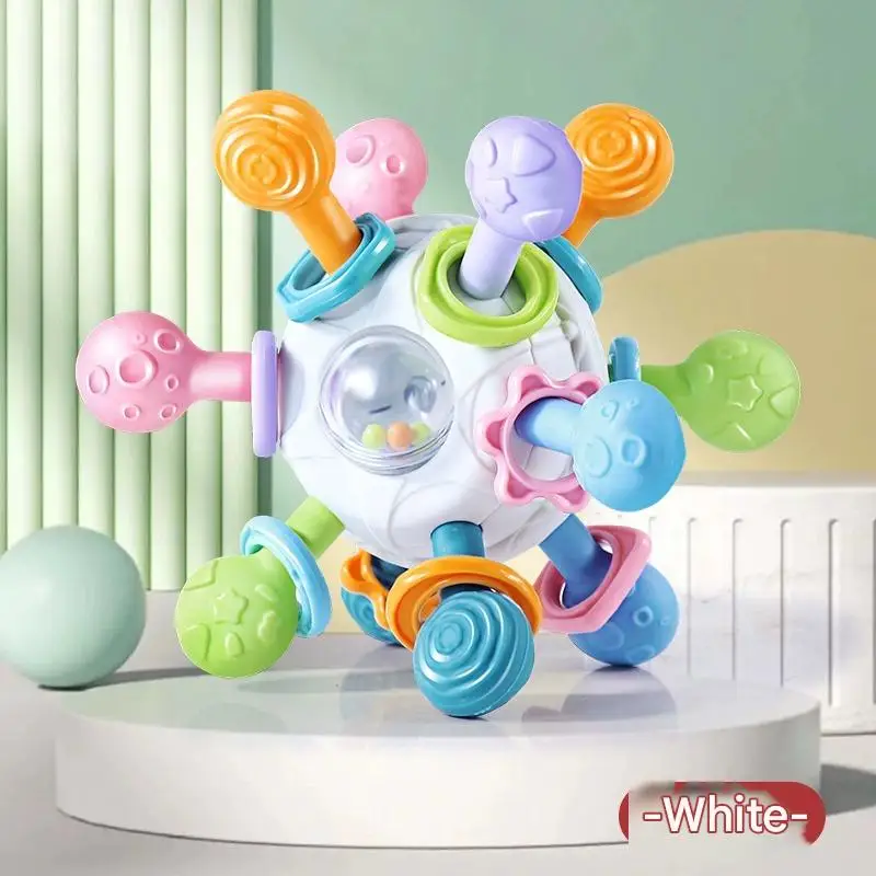 Baby Manhattan Greifball – 3-in-1-Beißring, Rassel und weiches Gummi-Greifspielzeug zur Früherziehung und zur Linderung von Zahnen