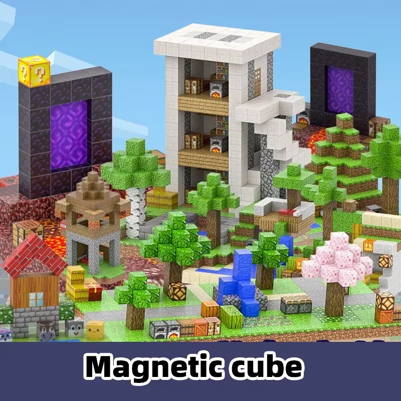 Set Kubus Magnet Dunia Tambang Blok Bangunan Magnetik 2025 untuk Anak Laki-laki Perempuan Anak Usia 3 + Model DIY Hadiah Mainan Sensorik Batang Anak-anak