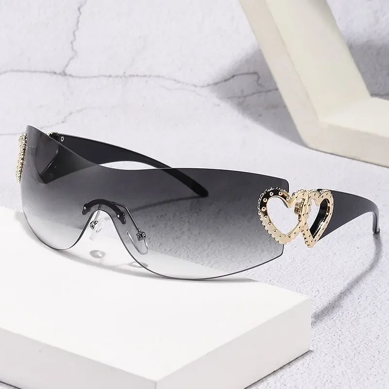 Women Fashion Trend Sunglasses Rimless One Piece Luxury Sunglasses Driving Travel Glasses 2024