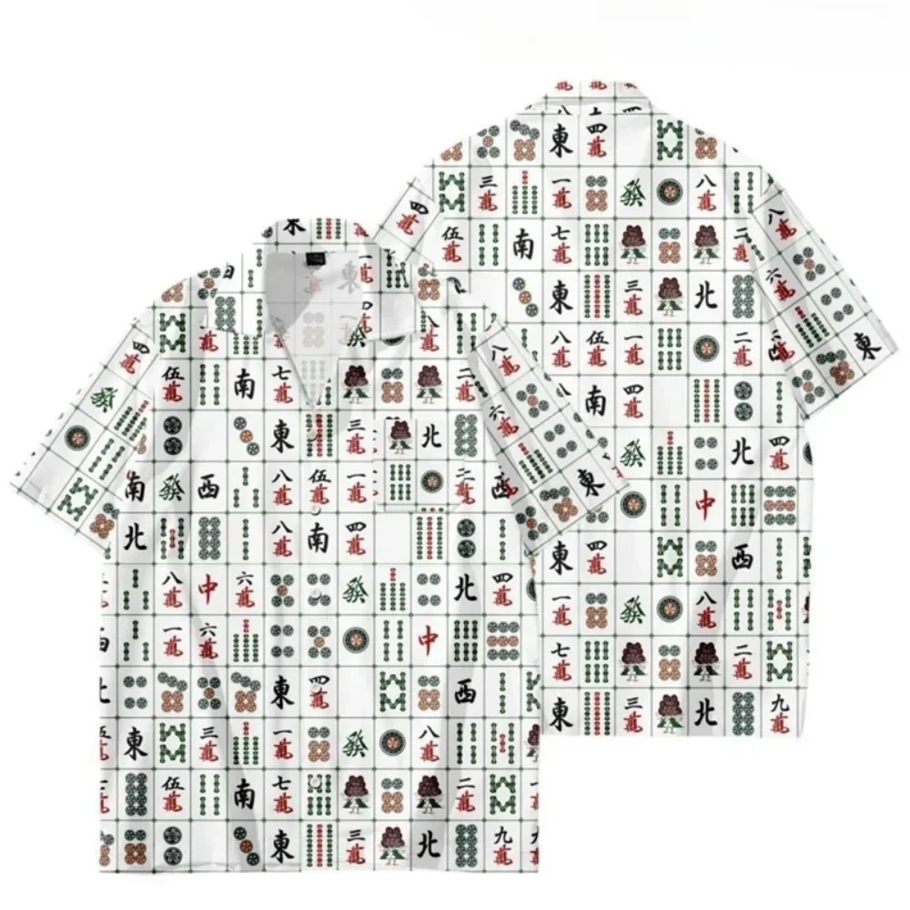 

Hip Hop Mahjong Graphic Blouses Red Mah-jongg 3D Printe Shirts for Men Clothes Casual Short Sleeve Streetwear Male Boy Lapel Top