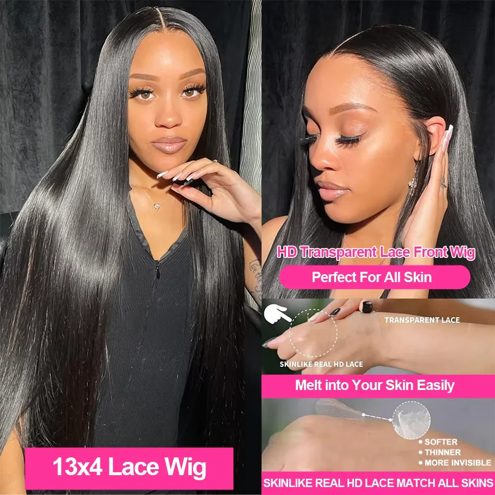 30 Inch 13x4 13X6 Straight Lace Front Wig 200% Density Transparent Frontal Natural Black 100% Human Hair Wigs For Women