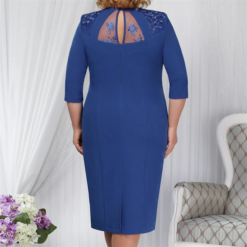 Sheath Satin Lace Half Sleeve Mother Of The Bride Dress Outfits Evening Formal Prom Knee Length Zipper Plus Size