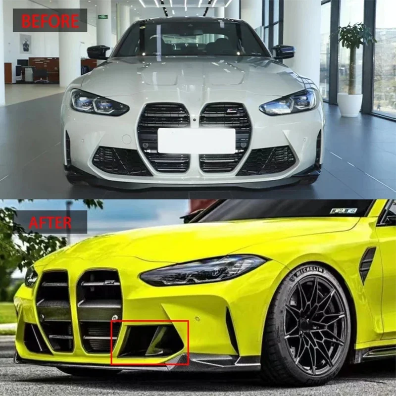 For BMW M3 G80 M4 G82 G83 2021+ Bright Black tuyere Front Bumper Air Vent glossy black Cover Trim Foglamp Mesh Grill body kit