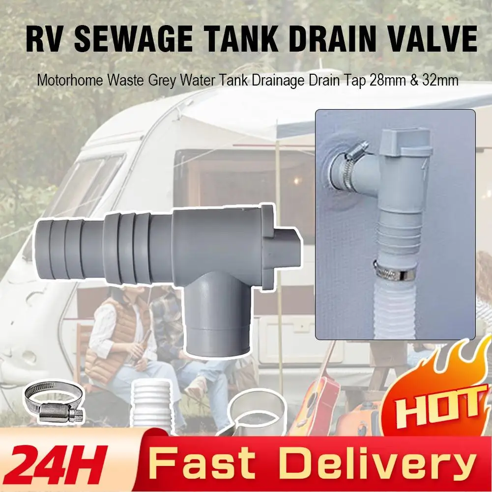 

RV Waste Water Tank Drain Valve Kit for 28mm/32mm Pipes - with Mounting Bracket, Universal Camper Van Sewage Drainage Valve Y0O7