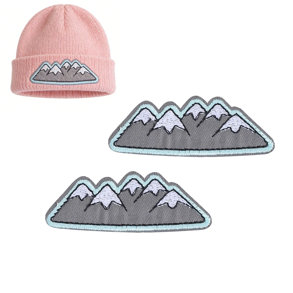 Schneebedeckter Gebirgszug, Stickerei-Aufnäher zum Aufbügeln, 7,7 x 2,8 cm, Outdoor-Natur-Camping-Applikation für Kleidung, Hüte, Taschen, DIY-Dekoration – Detail 5