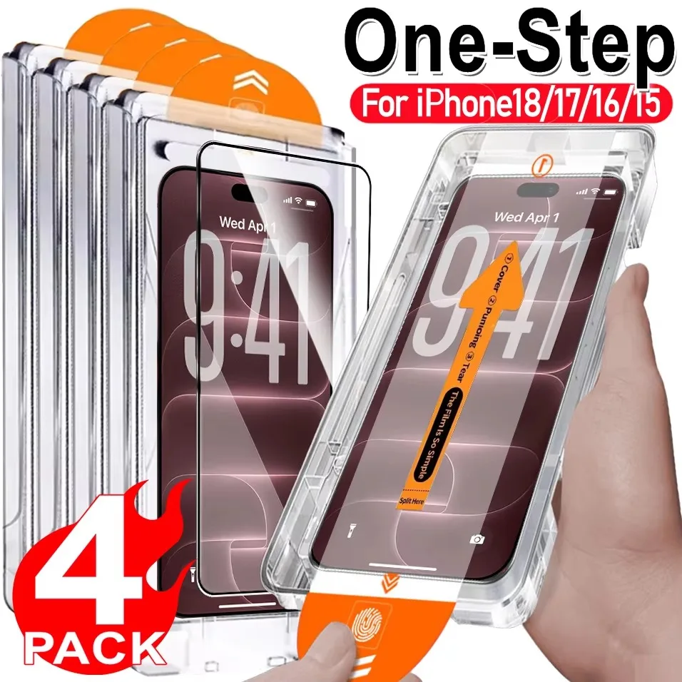 Easy Install Screen Protector For iPhone 18 17 16 15 14 11 12 13 Pro Max Mini 16e Air 7 8 Plus XR XS SE Dust Free Tempered Glass