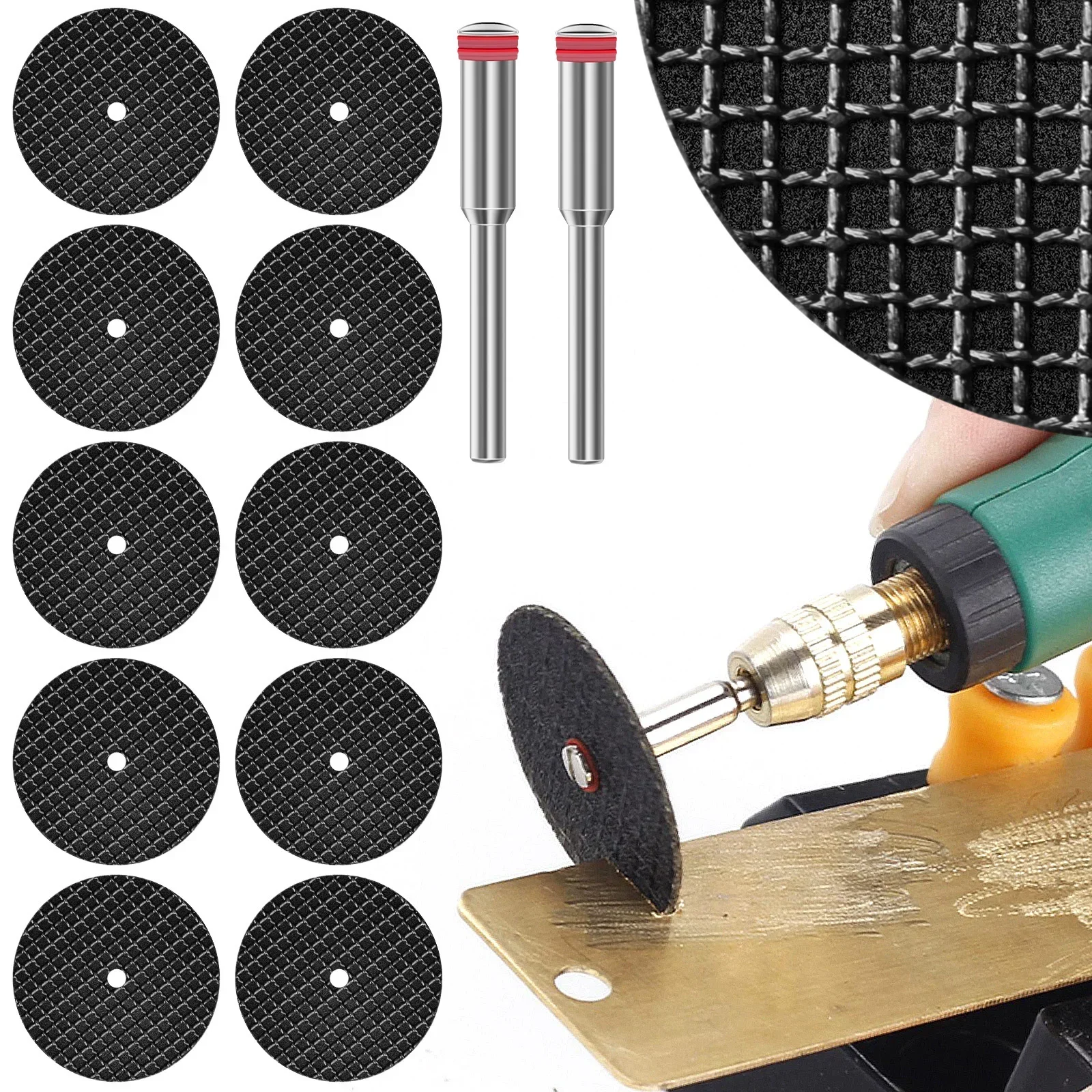 

10Pcs Rotary Tool Cut Off Wheels 1-1/4'' Reinforced Fiberglass Cutting Wheel Discs with 2Pcs 402 Mandrels for Cutting Metal