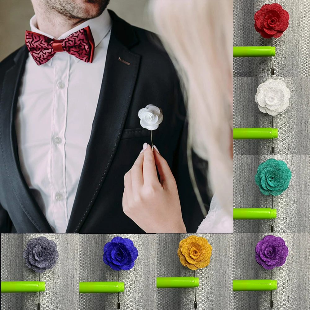 Handmade Brooches Floral Lapel Pin for Men Suit Long Neddle Fabric Flower Pins for Wedding Prom Women\'s Clothing Accessories