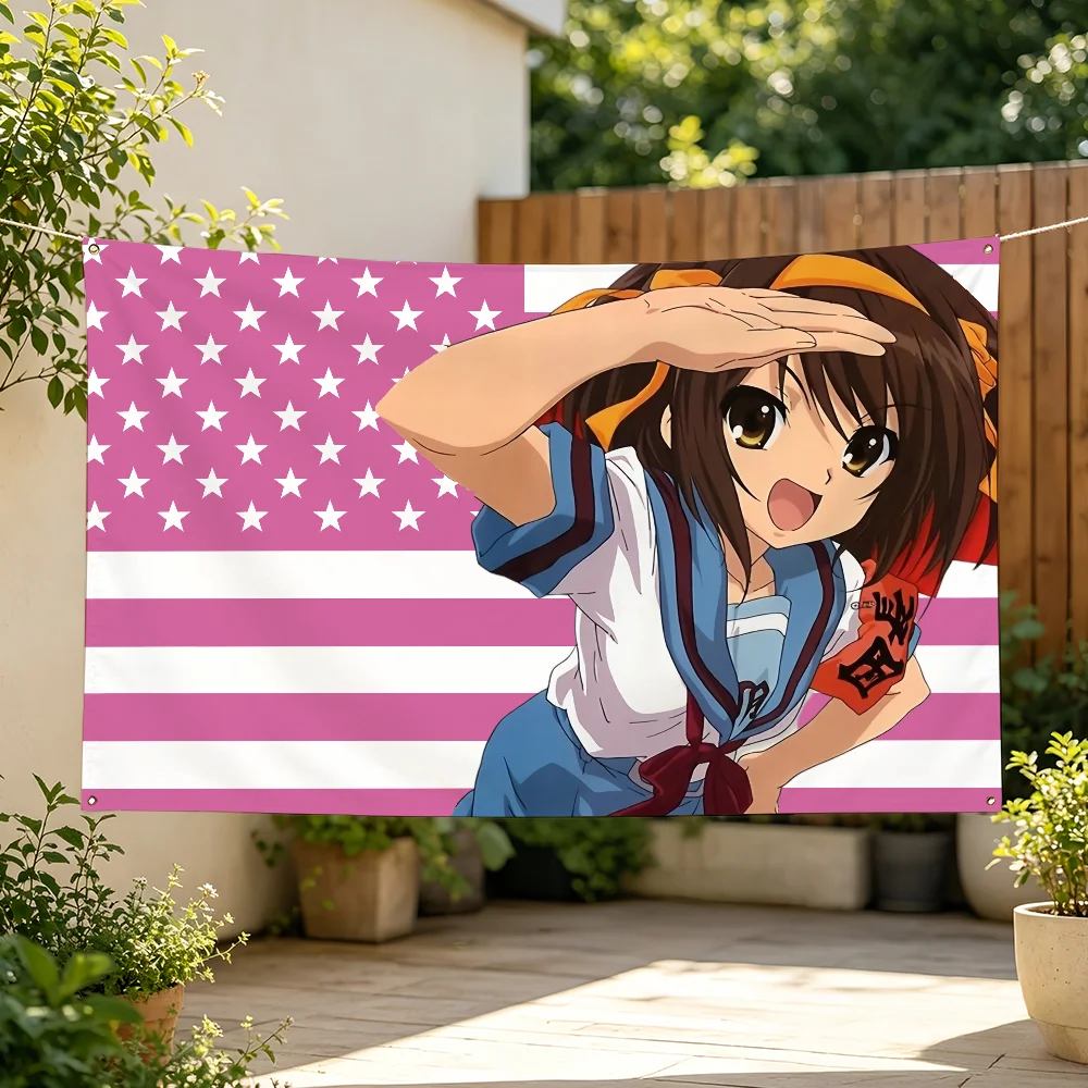 Anime H-Haruhi S-Suzumiya Flag Tapestries For Classroom Dormitory Camping Picnic Party Cheering Home Indoor Outdoor Decor