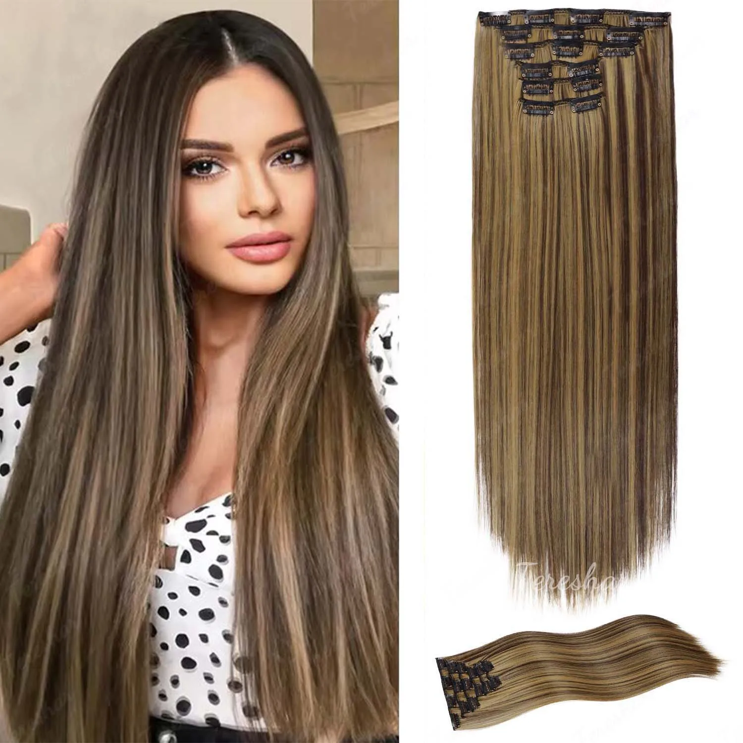 

Synthetic 24Inchs 16 Clips in Hair Extensions Long Straight Hairstyle Blonde, Black, Brown Hairpieces Heat Resistant False Hair