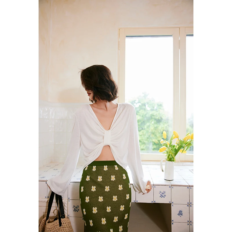 

Rosebanks Chill Knot Защита от солнца Белый вязаный топ для отдыха Beach Vaion Sle ort Length Long Sve irt