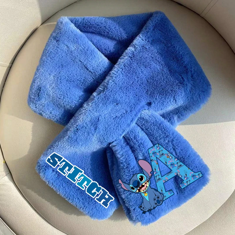 غرزة ديزني القطيفة وشاح Kawaii الكرتون رسالة A-Z مطبوعة منديل الأطفال شتاء دافئ اكسسوارات الاطفال هدايا عيد الميلاد #1