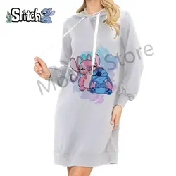 Women's Hoodies Dress Disney Stitch Kawaii Pullovers High Quality Lovely Youthful Woman Clothes Black Hoodie Y2k Leisure 2024