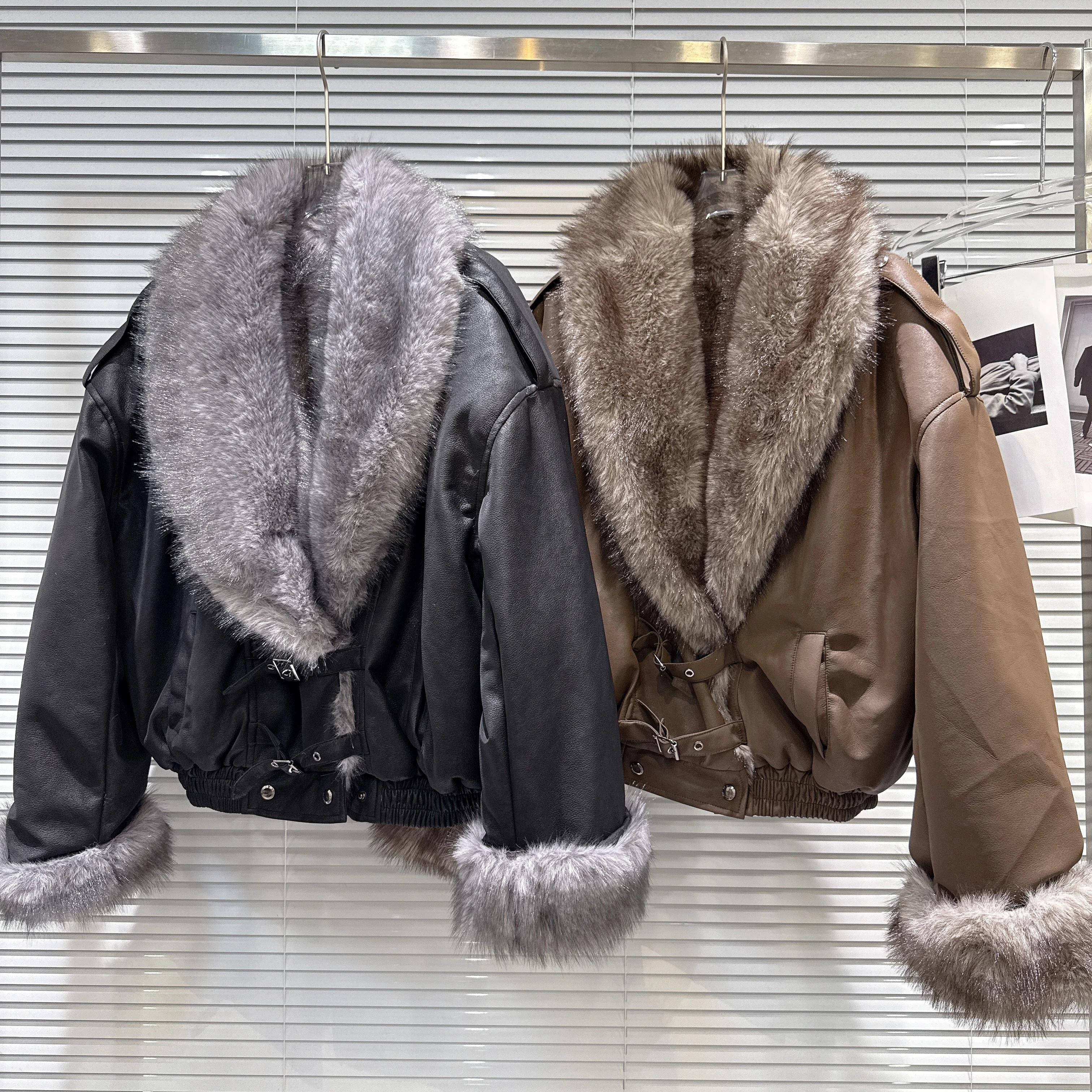 Amerykańska moda streetwearowa, kurtka z imitacji futra z kołnierzem, gruba, pluszowa, luźna, ciepła, krótka kurtka damska, zimowe płaszcze motocyklowe.