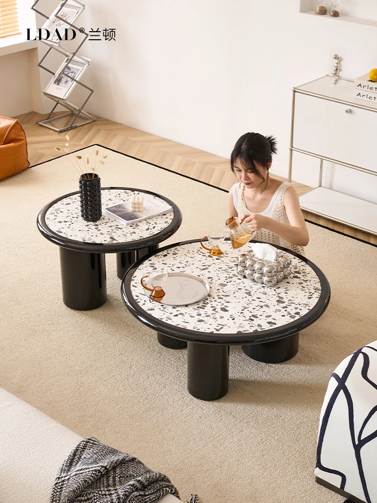 a6 Marble round Tea Table Combination Small Apartment Living Room Sitting Floor Short Table