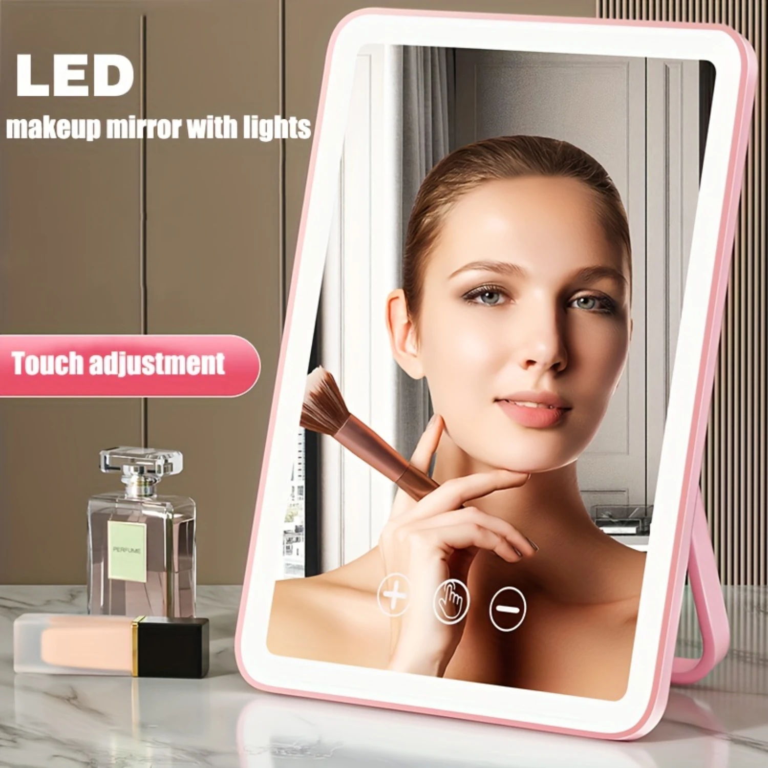 Portable LED Lighted Makeup Mirror with USB Rechargeable Screen, Vanity Mirror with 3 Color Lighting Modes