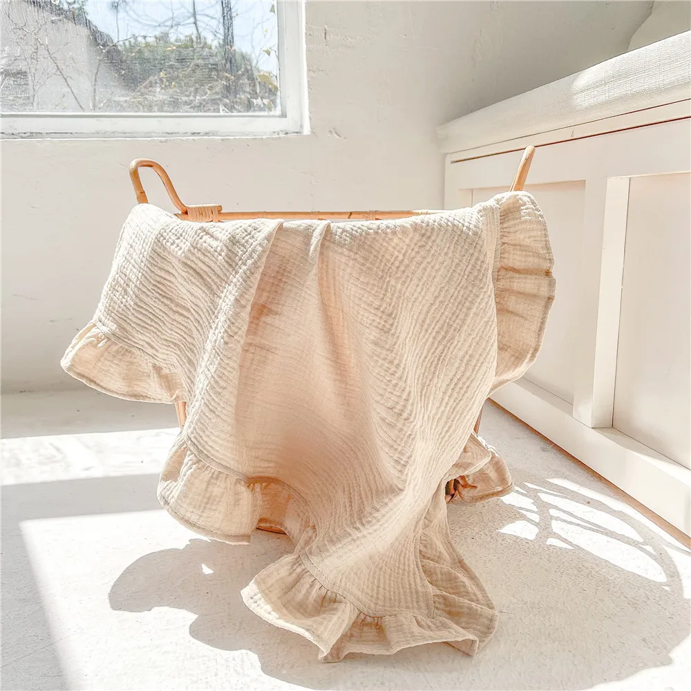Crinkle 100% Cotton Muslin Swaddle Ruffle Burp Cloths Babi Bath Towel Baby Throw Blanket