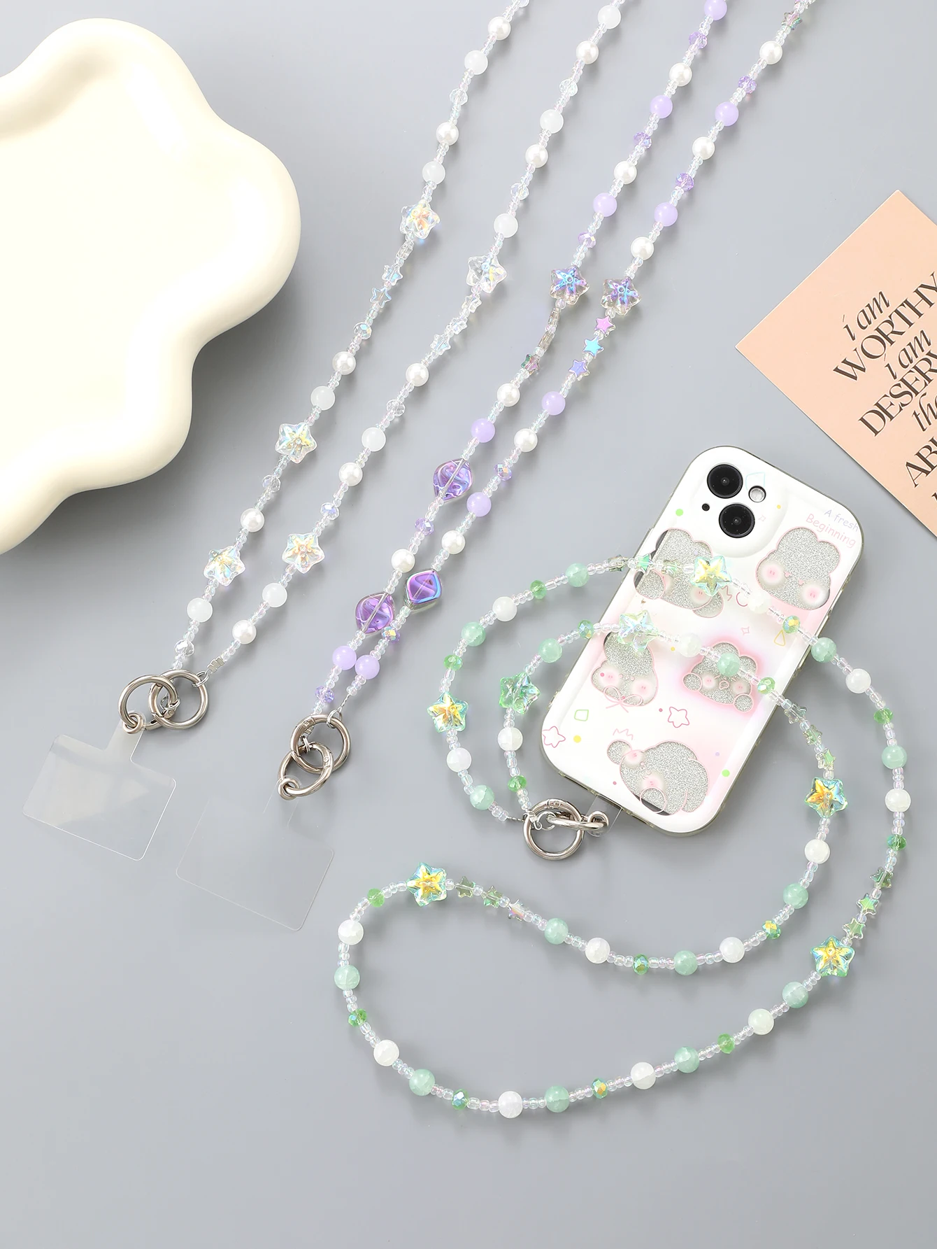 

Ins Свежий и простой ремешок для телефона со звездными бусинами и прозрачной картой