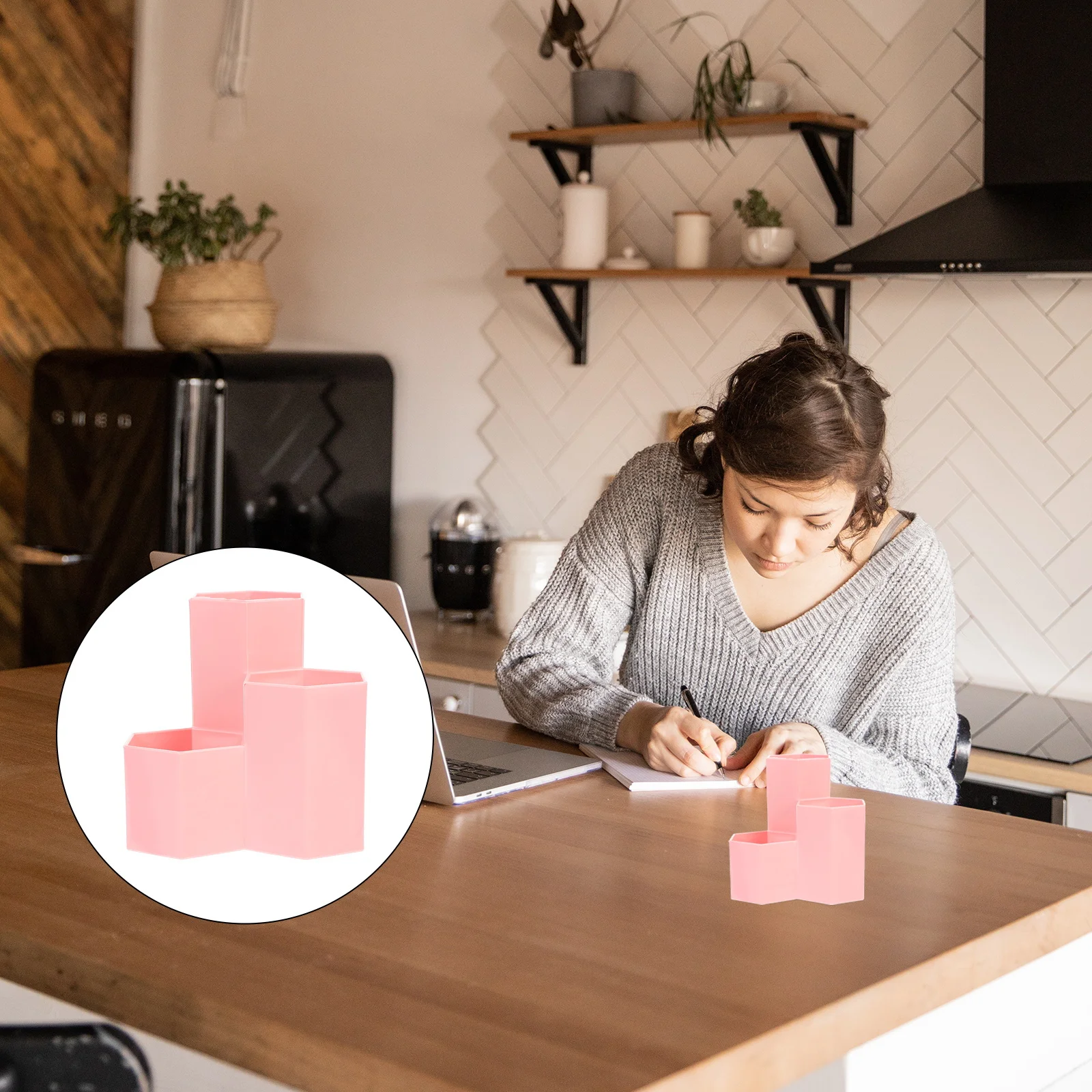 

Hexagonal Pen Holder Pencil Organizer Pink Sturdy Plastic Desktop Storage Container Student Office Supplies Pen Holder