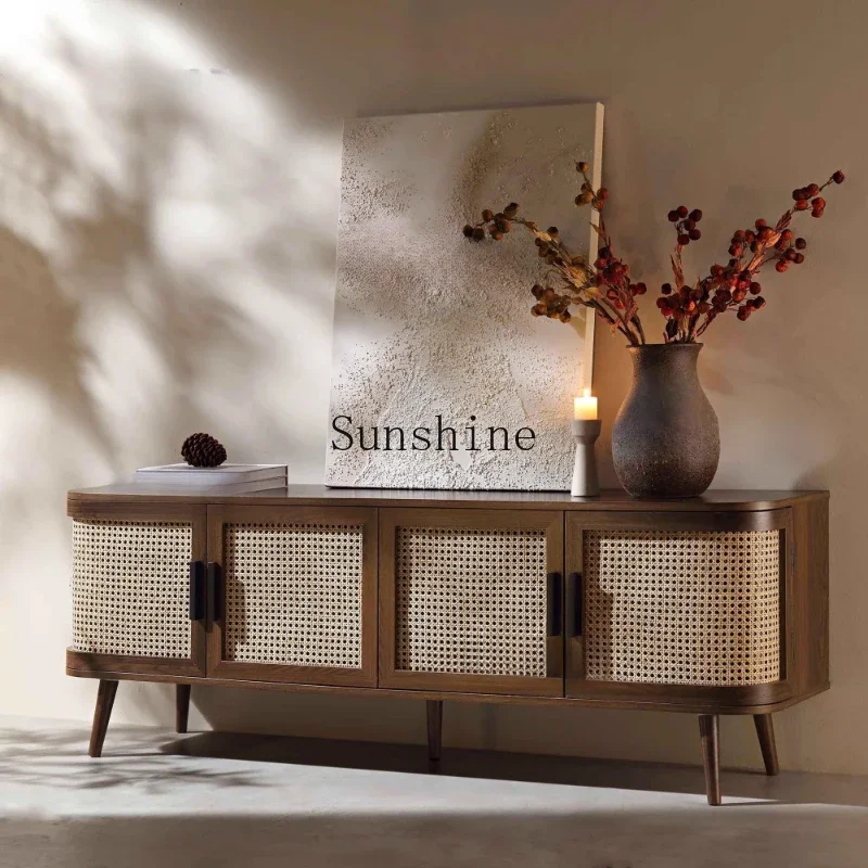 French antique rattan TV cabinet small apartment living room light luxury household  FT