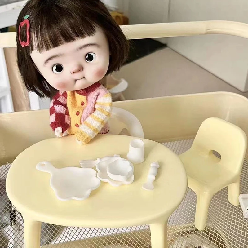 YESTARY BJD Doll Accessories Cat Tableware Set For Blythe Ob11 1/6 Dollhouse Accessories DIY White Dinnerware Toys For 20CM Doll