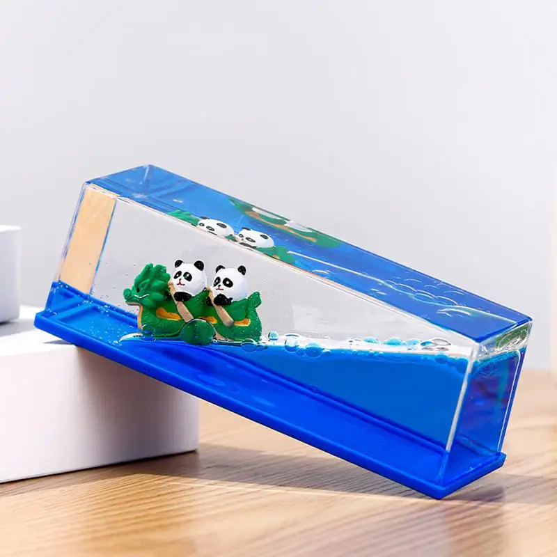 Panda Rowing Fluid Drift Bottle Liquid Hourglass Desktop Decoration Creative Unsinkable Boat Cruise Ship Stress Relief Toys