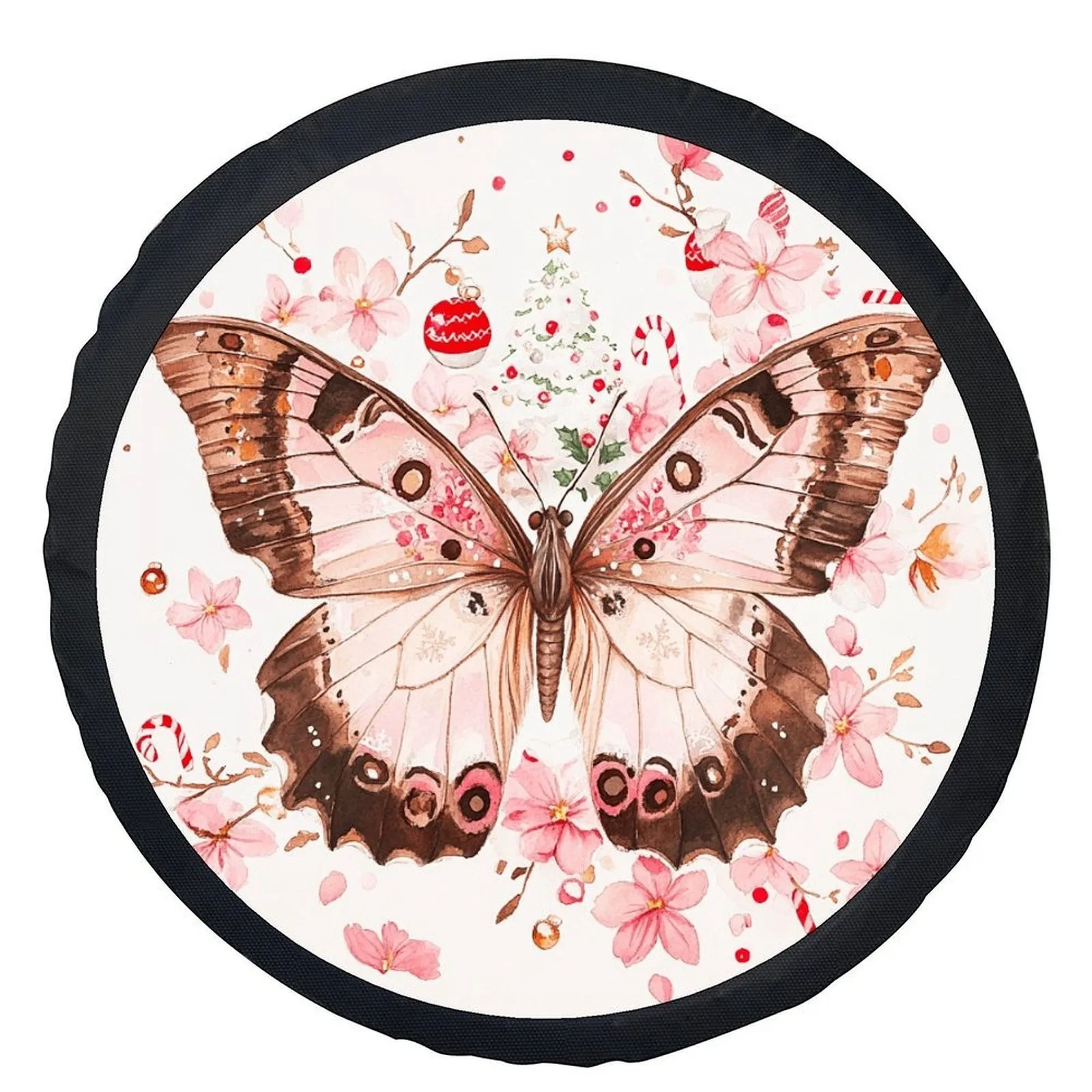 

Butterfly Christmas Floral Tire Cover Durable Polyester Universal Wheel Cover for Most Cars