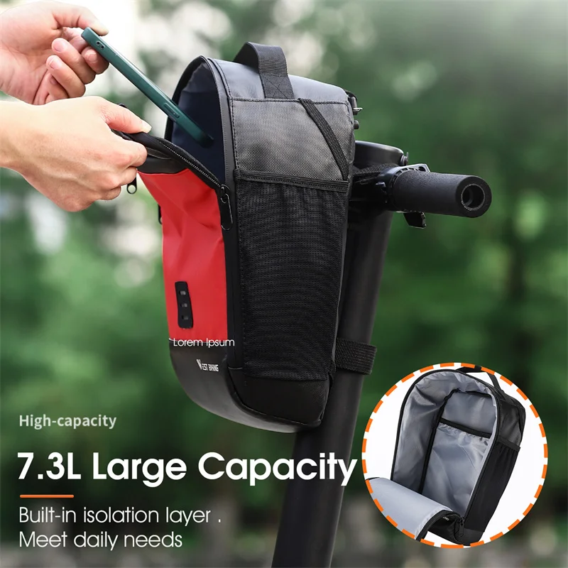 WEST BIKING Waterproof Bicycle Bag 7.3L Large Capacity Bike Front Tube Handlebar Bag Pannier Backpack MTB Scooter Cycling Bag
