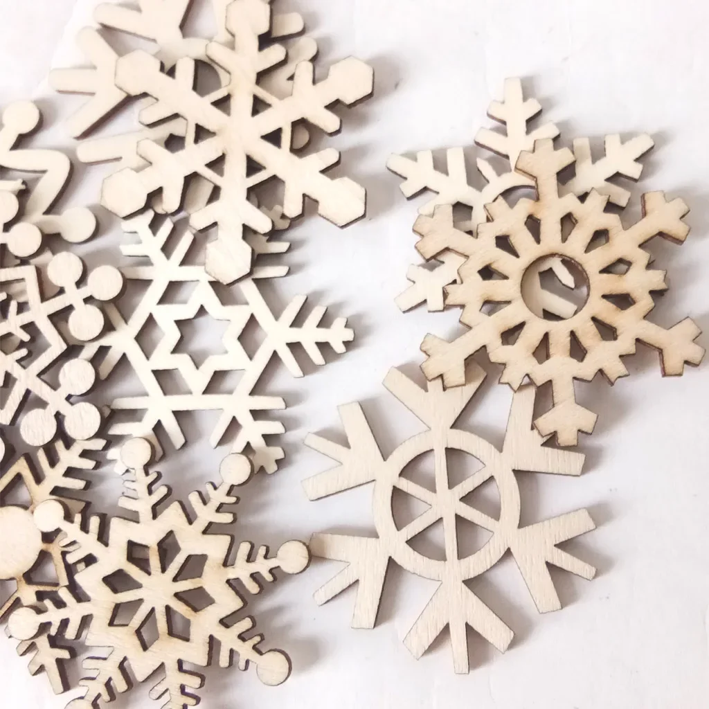 10pcs Christmas Decorations Wood Snowflake Christmas Decoration DIY Snowflake Scene Prop Decoration