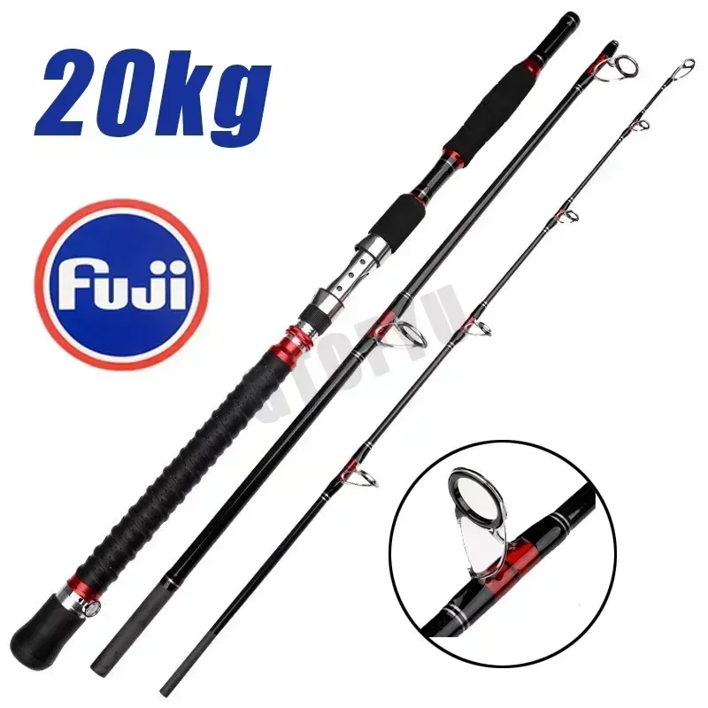 1.8M 2.1M Portable Fishing Rod Travel Surf Saltwater Heavy 3-Piece Carbon Spinning Rod 30-50lb Boat Jigging Trolling Fishing Rod