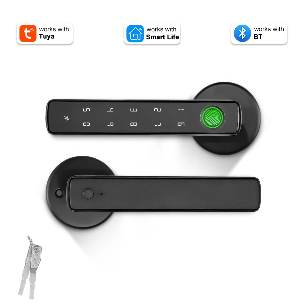 YFK Smart Life Door Lock 4 in 1 Fingerprint Lock Bluetooth Tuya APP Remote Unlock Anti-peep Password Temporary Passcode Quiet Mode Durable Electronic Lock for Home Bedroom Office Hotel Interior Door