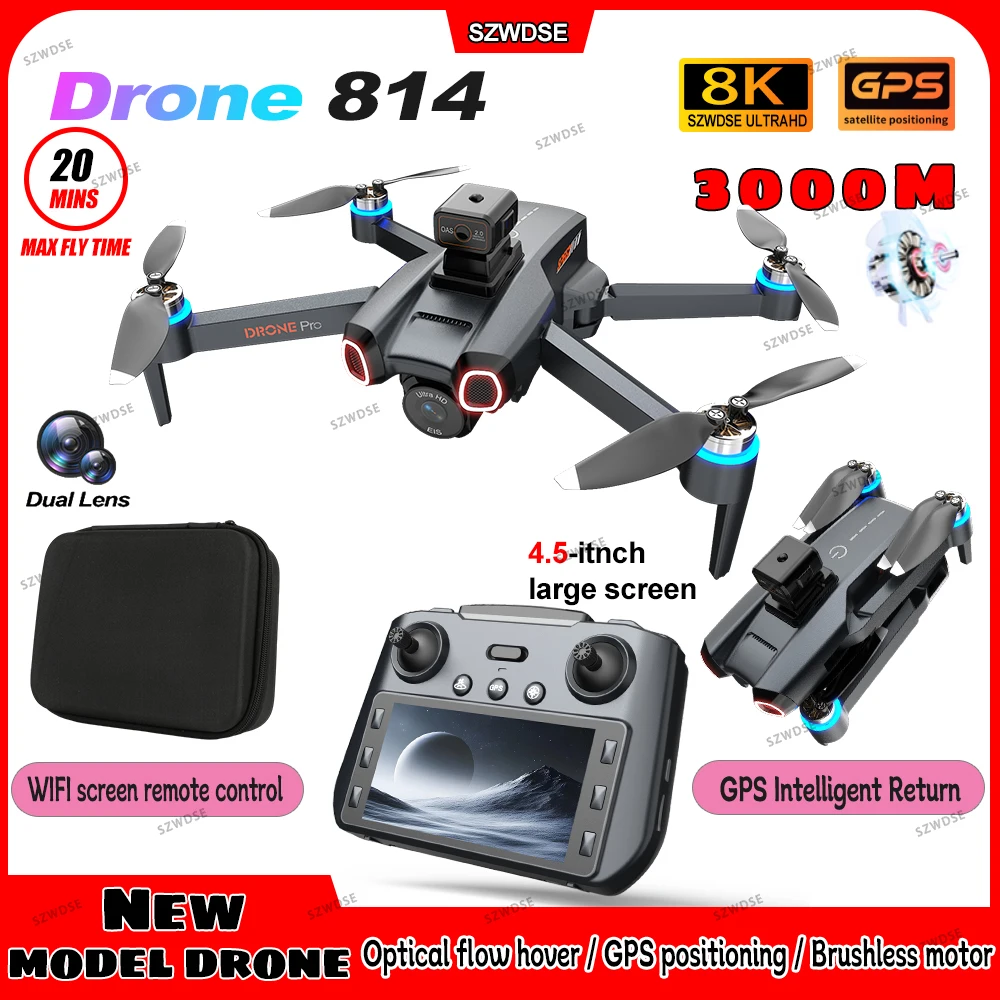 신형 814 GPS 드론 전문가용 8K 카메라 4축 항공 촬영 대형 화면 리모컨 브러시리스 5G WIFI FPV 드론