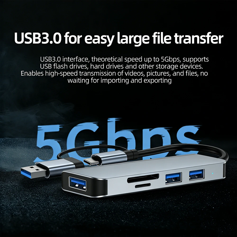 KEBIDUMEI 5-in-2 USB 3.0 Hubs USB C Docking Station USB HUB OTG Adapter Type C to USB 3.0 Hub 5Gbps Transmission For PC Laptop