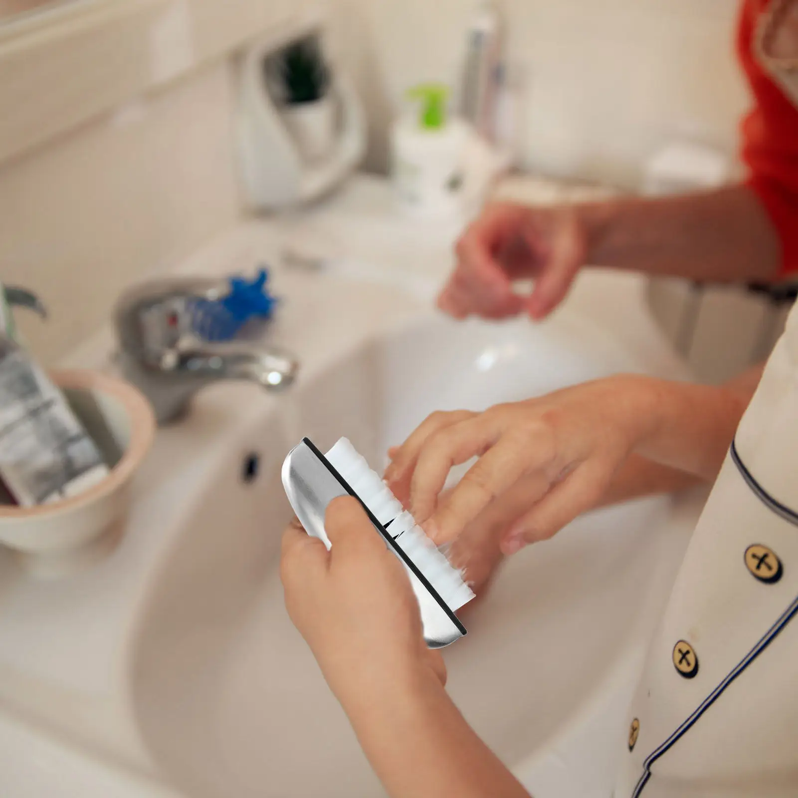 

Nail Cleaning Brush with Stainless Steel Handle Manicure Scrubber for Hands Kitchen Bathroom Easy Storage Comfortable Grip