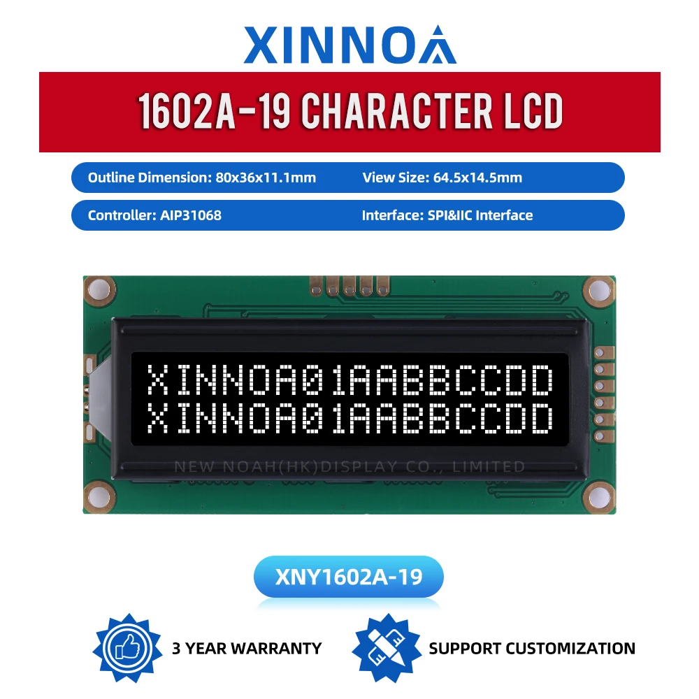 BTN 블랙 필름 지지대 방식 개발 IIC, I2C 직렬 포트 화면, 화이트 1602A-19 문자 LCD 화면, 02*16 LCD, 80*36*11.1mm