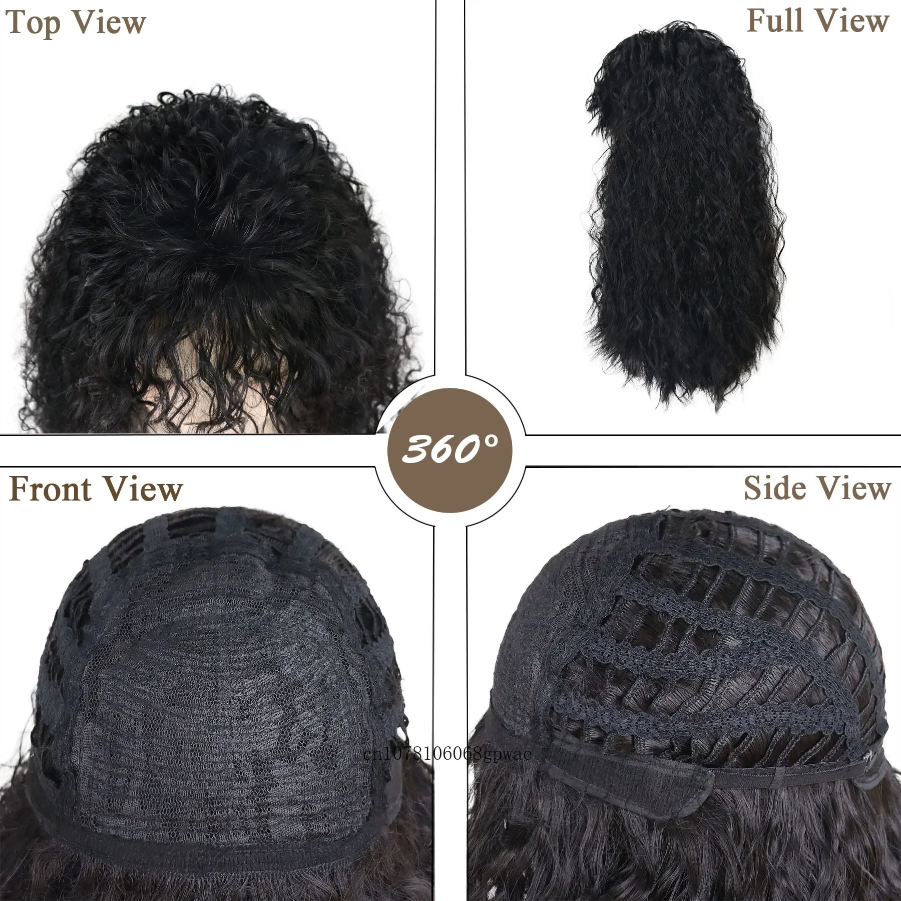 شعر مستعار اصطناعي رقيق مجعد مع الانفجارات للنساء 21 بوصة طويلة أسود متموج الباروكات الاستخدام اليومي حفلة تأثيري ارتفاع درجة الحرارة الألياف #4