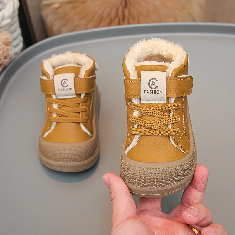 Toddler Fleece Lined High Top Winter Sneaker, Waterproof Upper Protective Toe Cap Non-Slip Casual Shoes Boys Girls Size 21-30