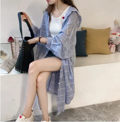 Loose Plaid Shirt Women's Mid-Length Korean Style Spring Fashion Soft Satin Fabric V-Neck Princess Sleeve Hong Kong Flavor