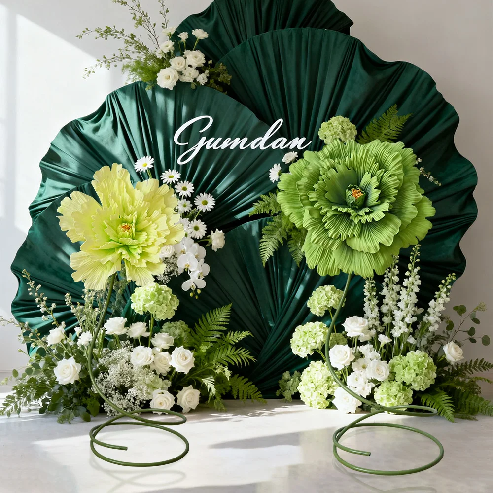 Green PVC flower pole artificial flower stand with leaves wedding scene layout outdoor garden fake stand home decor White