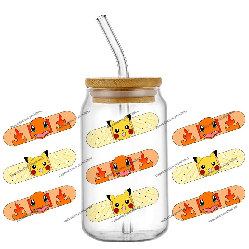 

Entertainment Pokemon Pikachu DIY Cartoon 16oz UV DTF Cup Wrap Transfers Stickers Decorate Mugs Beer Can Bottle Libbey Glass