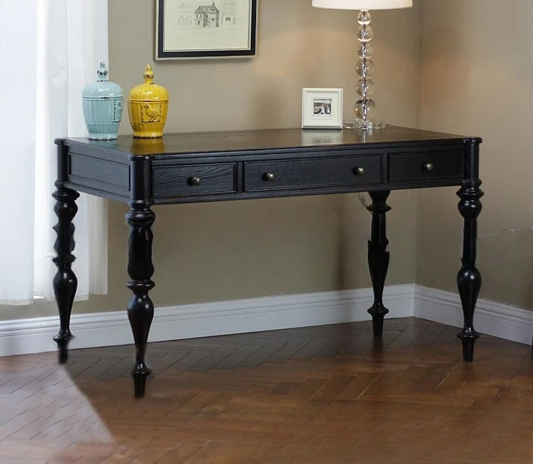 

American solid wood desk custom furniture simple modern black engraved student, study table computer desk