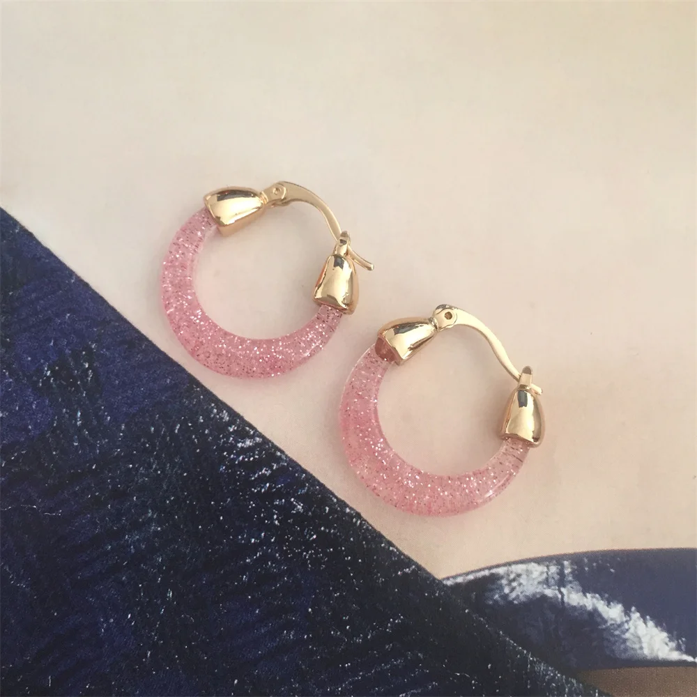 Lovely Unique Gold Color Pin Pink Purple Sequins In Tube Hoop Earrings For Women Girl Romantic Cute Fashion Jewelry Gift