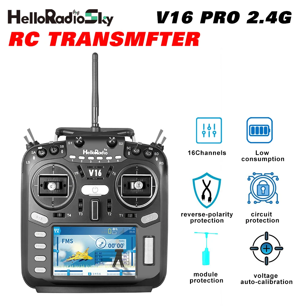 جهاز تحكم عن بعد HelloRadiosky V16 Pro 2.4 جيجا هرتز 16 قناة مع رأس عالي التردد FPV لطائرة RC قارب السيارة بدون طيار