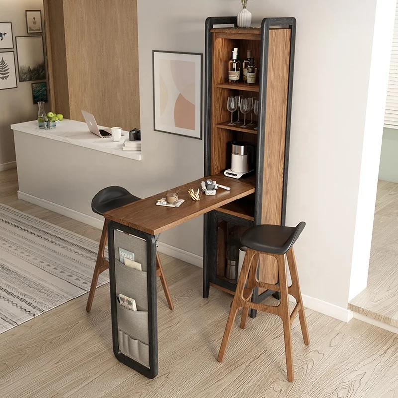 Apartment Wooden Design Living Room Wall Mounted Dining Table Foldable  Bar Wine Cabinet Solid Wood Sideboards