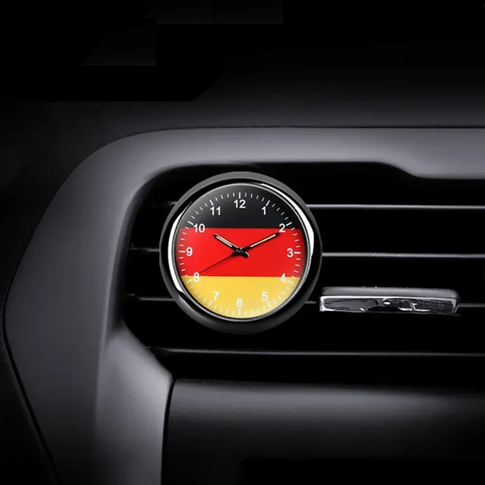 Car Clock Ornaments German Flag Auto Digital Clock Clip Automobiles Dashboard Time Display Luminous Stick-on Watch Accessories