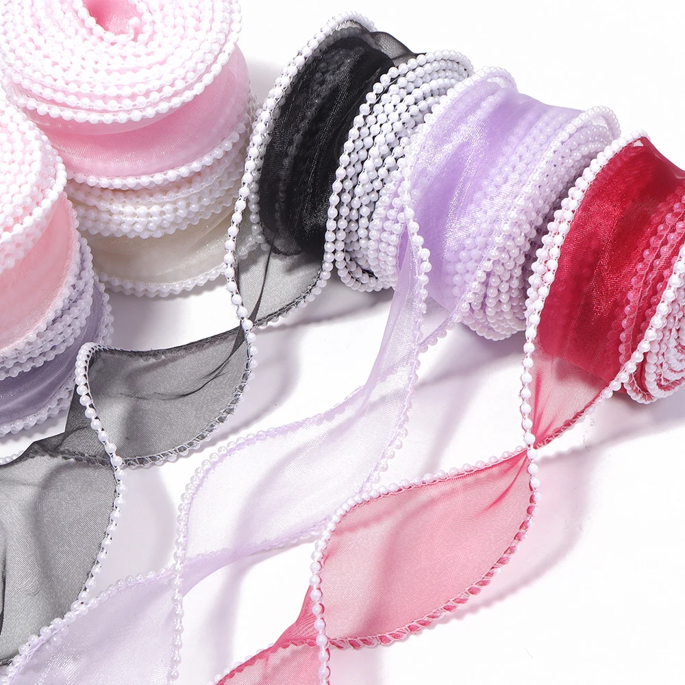 5 Yards 4 cm Fischschwanz-Perlengarnband, Seidenorganza-Spitzenband, Gurtband für DIY handgemachte Schleifen, Blumensträuße, Geschenkverpackungen, Hochzeitsdekoration – Detail 3