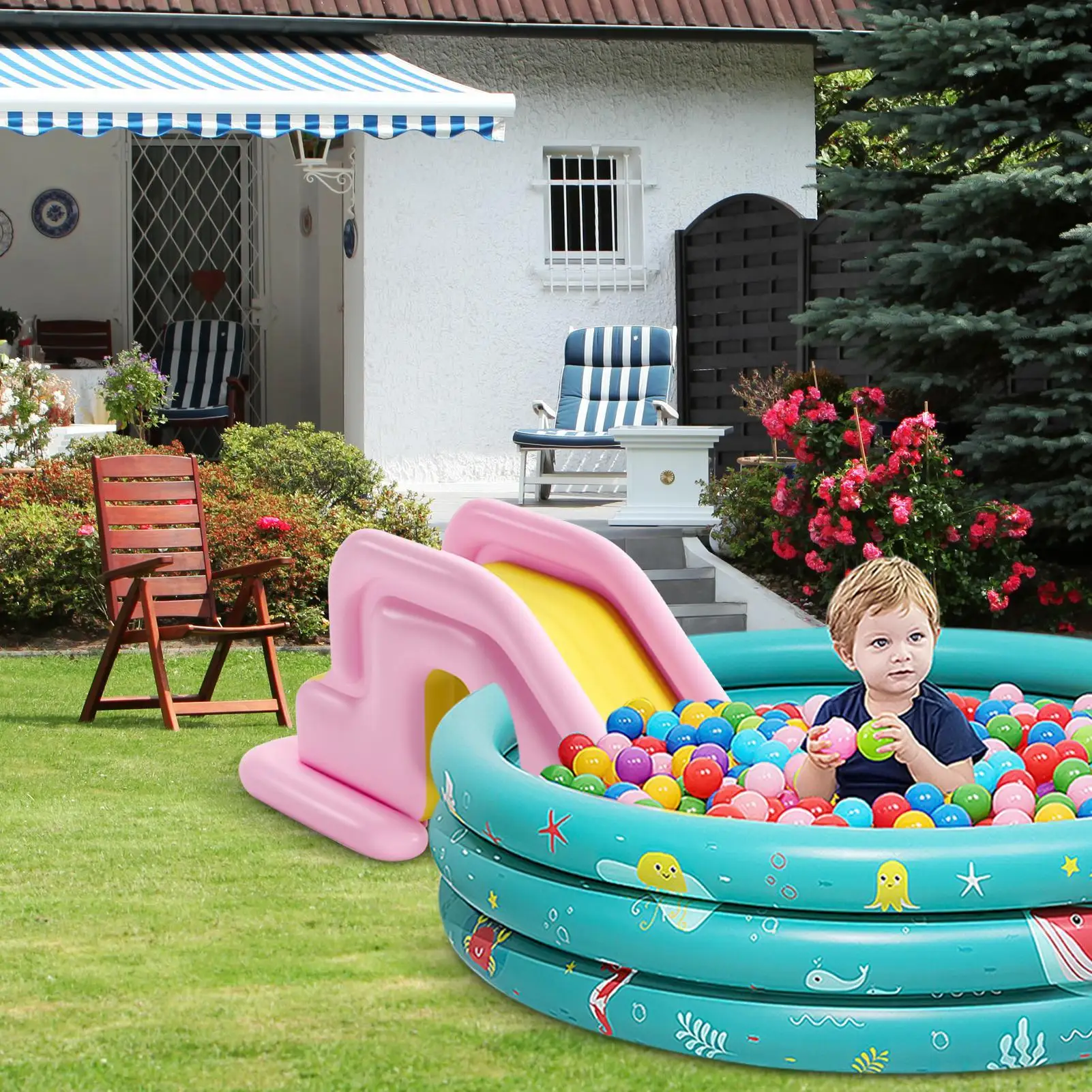 Inflatable Water Slide Compact Inflatable Climbing Wall Water Slide Park Outdoor Summer  joy For Kids Inflatable Pool Slide